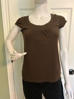 LOFT Brown Scoop Neck Short Sleeve Top